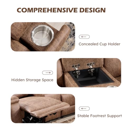 Image of CANMOV Manual Reclining Loveseat with Console,Faux Leather Double Recliner Loveseat Sofa with Hidden Storage and Cup Holders,Manual Recliner Loveseat Couch Set for Living Room,Nut Brown