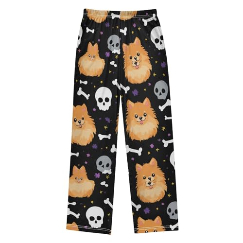 ZZXXB Pomeranian Skull Boys Long Pants Soft Trousers Elastic Waist Kids Lounge Bottoms with Pockets S-XL2