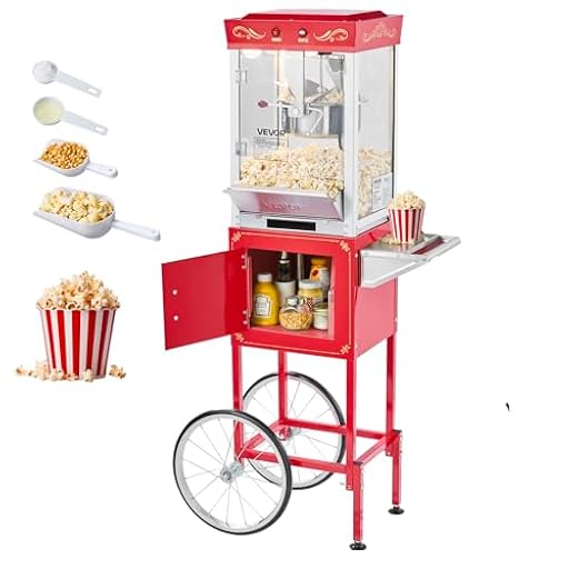 VEVOR Máquina de Palomitas con Hervidor y Carrito, 800 W, 48 Tazas por Carga, Control de 2 Botones, Pared de Vidrio, Puerta de Policarbonato, 1 Cucharada y 3 Cucharas, Tojo, para 6-8 Personas | Ya disponible en tu tienda friki favorita! En mundofriki.es!