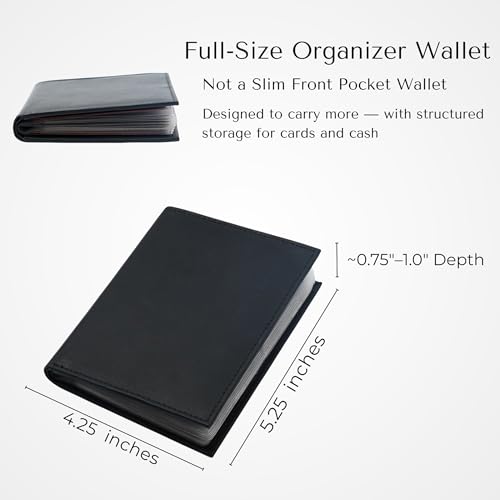 Image of Men's Hipster Wallet, Up to 24 Cards, Leather Bifold Organizer, Black | 12 Built-In Card & Photo Sleeves | Flip-Through Organization | 2 ID Windows | Full-Length Bill Compartment | RFID Blocking