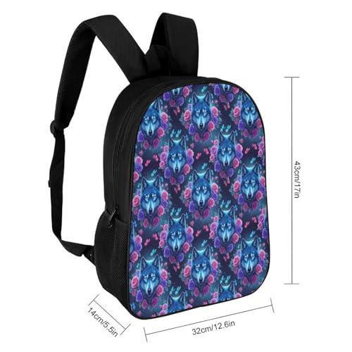 Adults Backpack for Women Men, Rose Wolf Flower Butterfly Art Lightweight Spacious Travel Daypack, Reusable Outdoor Shoulder Bags for Hiking, Picnic2