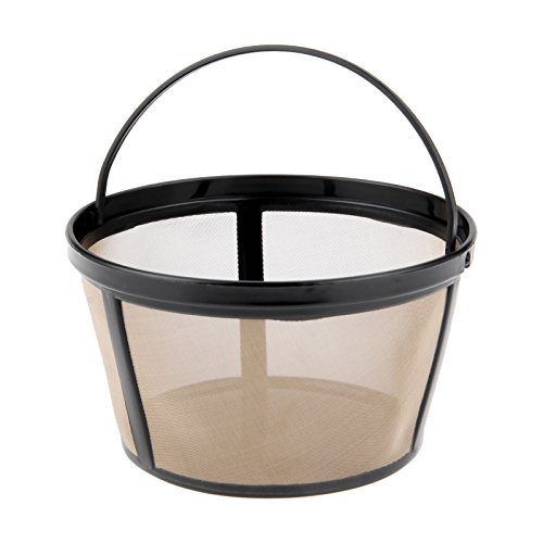 Coffee Filter Universal Permanent Basket-Style Coffee Filters Reusable Coffee Mesh Basket Cup Coffee Dripper Pour Over Gold Tone Filter Accessories with Solid Bottom Designed