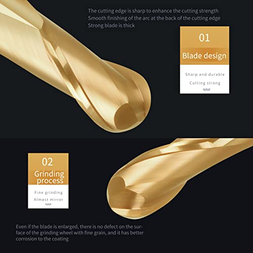 Image of 6Pcs Carbide Ball Nose End Mills Set R Angle 2 Flute Tungsten Steel Spiral Milling Cutter CNC Router Bits Tool HRC60