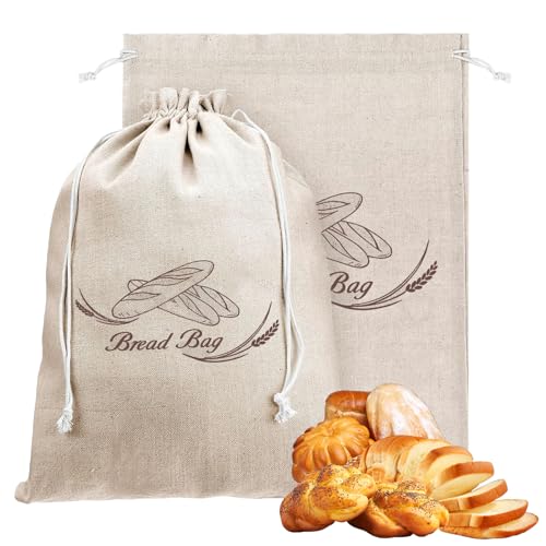 2 Pezzi Sacchetto Pane con Coulisse,Sacchetti Pane Cotone Lino con TPU Interno Plastica,Riutilizzabili Large Borsa per il Pane(30x40cm)