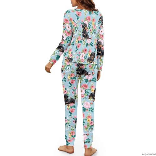 Image of Women's 2 Piece Printed Pajama Set Long Sleeve Sleepwear Set with Long Pants Casual Lounge Sets with Pocket