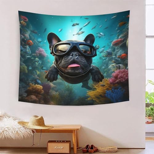 Tapisserie Bouledogue Français 3D pour décorer un salon ou une chambre d'étudiant