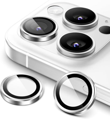 Image of PACK OF 2 Camera Lens Protector For IPHONE 16 PRO / 15 PRO / 16 PRO MAX / 15 PRO MAX ( SILVER ) UHD 9H Glass, Anti Drop, Scratch Resistant, Case Friendly, Removable, Waterproof, Heavy Duty Camera Protector.