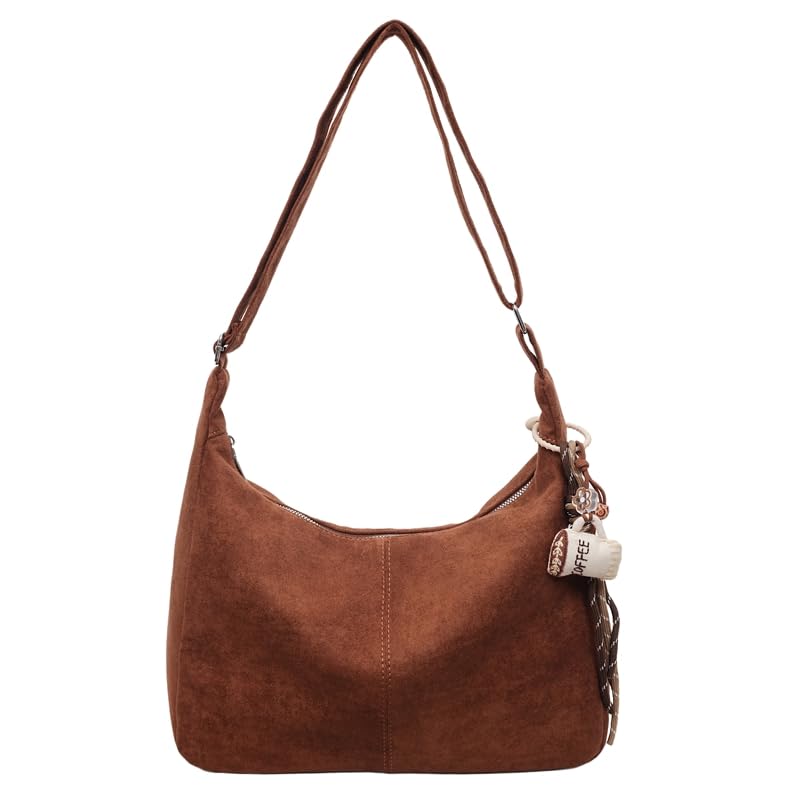 Suede Shoulder Bag for Women Slouchy Retro Purses Crescent Hobo Bag