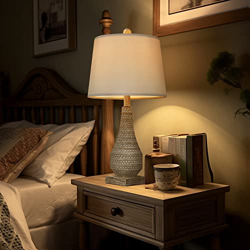 Bobomomo 23.75" Rustic Retro Farmhouse Table Lamp Set Of 2 For Bedroom Living Room Traditional Nightstand Lamps With White Fabric Shade #TOP1