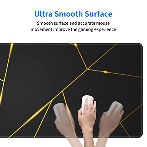 Image of Gaming Mouse Pad 31.5x11.8 Inch XL with Stitched Edges Extended Waterproof Gold Line Black Geometric Desk Pads Non-Slip Rubber Base Large Keyboard Mat Computer Gaming Mousepad for Work /Office /Home
