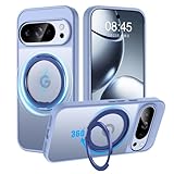 【米軍MIL規格・Magsafe対応】Google Pixel 10 Pro XL 用 ケース MagSafe対応 リング360°回転スタンド機能 縦横両対応 半透明 黄ばみ防止 ワイヤレス充電 レンズ保護 耐衝撃 携帯カバー 6.8 インチ マグネット搭載 車載ホルダー マグセーフ対応 おしゃれ (ライトブルー)