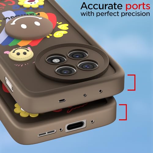 Image of Pikkme Back Cover for OnePlus 13R 5G | Soft Silicone| Cute Rainbow Smile & 3D Cartoon Flower Design | Shockproof Raised Camera Protection Bumper Case (Brown)
