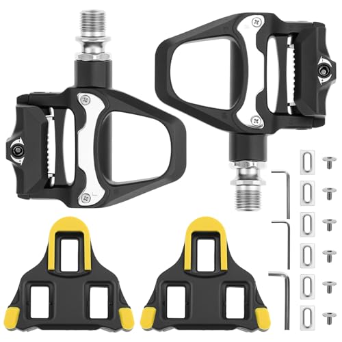 QWORK® Pedales Bicicleta aleación de Aluminio, Antideslizantes Pedales de Clic con calas, para MTB, Trekking y Bicicleta de Carrera