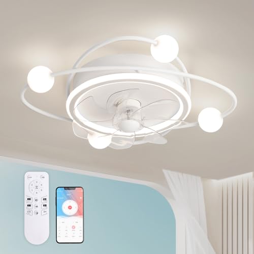 RRBEST Ventilatore da Soffitto Moderno con Luce, 55CM Dimmerabile LED Soffitto Luce con Ventilatore,...