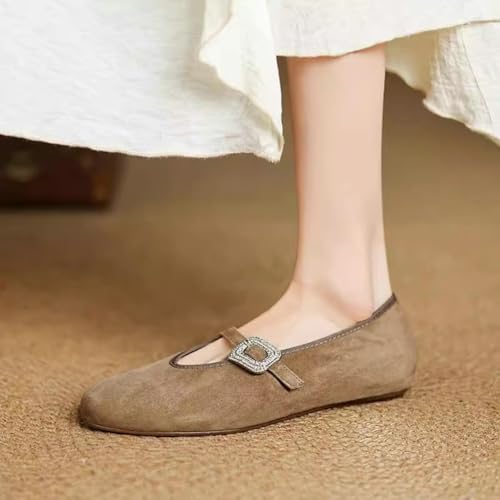 Mary Jane Shoes Women Comfortable Suede Flats Round Toe Flat Shoes Casual Ballet Flats Dressy Slip On Work Loafers 20252