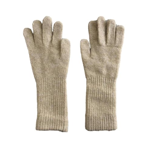 ESTINTENG Guantes de pelo de conejo coreanos de lana cálida de color puro japoneses de longitud media de punto guantes cálidos, Blanco sucio, talla única