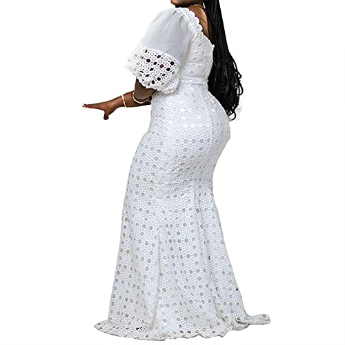 Cololura Elegant Plus Size Lantern Sleeve Hollow Bodycon Formal Gown Maxi Dress2