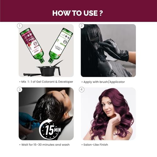 Image of Burgundy 20 Minutes Gel Hair Color, Fruitberries Extracted - 100% Grey Coverage, No Skin Stain- 500ML Developer and 500ML Colorant, Pack of 1