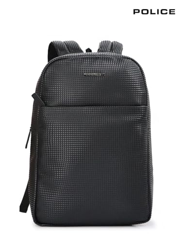 Image of POLICE Black Medium Size 20Ltr Leather Backpack for Men & Women