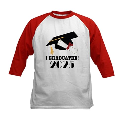 CafePress 2025 Graduation I Graduated Kids Baseball T Shirt Kids Cotton Baseball Jersey, 3/4 Raglan Sleeve Shirt Red/White