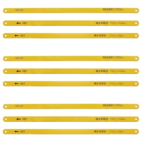 9 PCS Hacksaw Blades 12 Inch Metal Hacksaw-Blade for Metal Hacksaws for Cutting 18t - 24t - 32t HCS Saw Blades Bi-Metal High Speed Steel Hack Saw Blade Sets