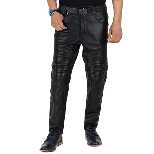 Laverapelle Men's Genuine Lambskin Leather Pants (Black, Biker Pants) - 2304001