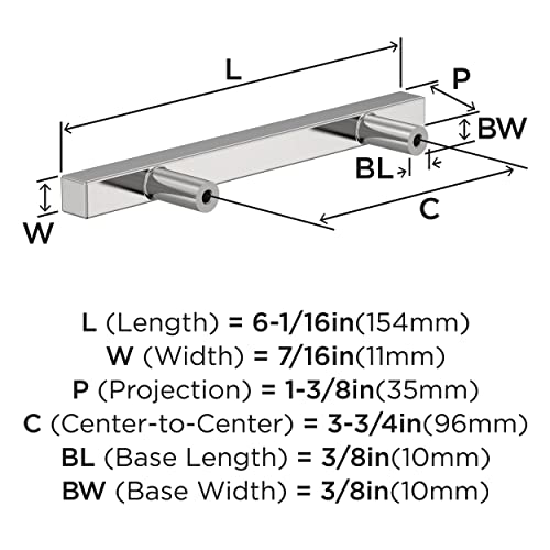 Image of Amerock 25 Pack 3-3 /4 inch Bar Pulls Square Polished Chrome Drawer Pull | 3-3 /4 inch (96mm) Center-to-Center Mounting Distance and 6-1 /16 inches Overall Length, Durable Zinc Cabinet Hardware