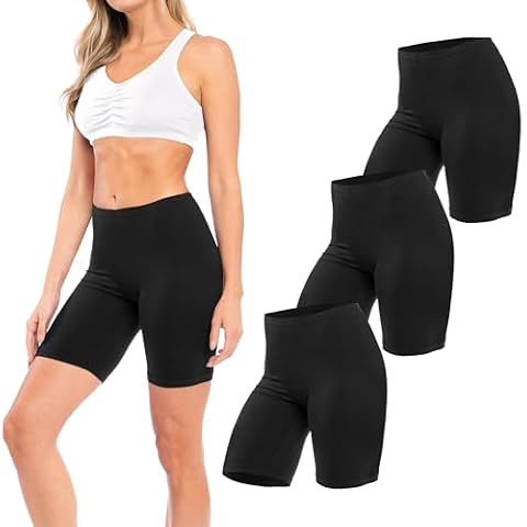 Sexy Basics Womens 3 Pack Sheer & Sexy Cotton Spandex Boyshort Yoga Bike Shorts (Medium -6, 3 PK BLACK) Cover