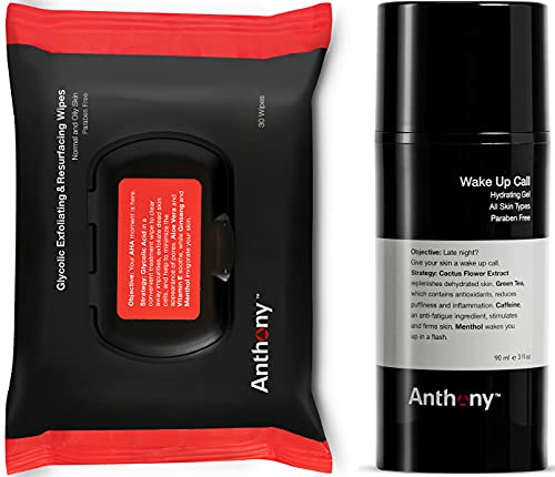 Anthony Wake Up Call, 3 Fl Oz Glycolic Exfoliating and Resurfacing Wipes, 30 Count