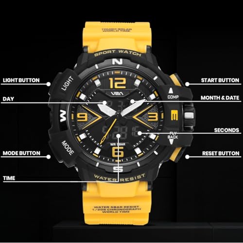 Image of V2A Stryke 50mm Analog Digital Watch for Men | Red X Tactical Dial Design | Alarm Stopwatch Backlight Day Date | Rugged Sports Watch with TPU Strap | 50M Water Resistant | Gift for Mens