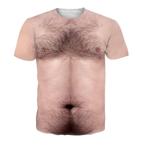 T-Shirt für Männer mit behaarter Brust, 3D-Druck, Rundhalsmuster,...