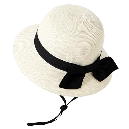 Jastore Little Kids Girls Boys Summer Straw Sun Hat Wide Brim Bowknot Floppy Beach Sun Hat2