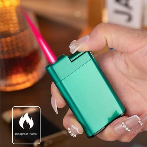 Encendedor metálico rojo ultrafino con llama a prueba de viento miniatura 4