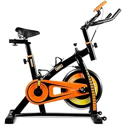 Trainer Alpine 8500 gridinlux, Trainer Alpine 5000, Bicicleta estática Spinning, Volante Inercia 10 kg, Regulación Total de Intensidad, Pantalla LCD con pulsómetro, Fitness, Negro y Naranja