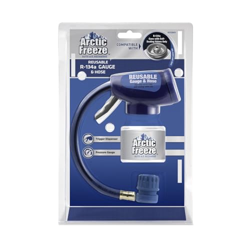 Arctic Freeze Car Air Conditioner Refrigerant Gauge and Hose, Reusable AC Recharge Kit Compatible with R-134A Cans with Self Sealing Valves, InterDynamics