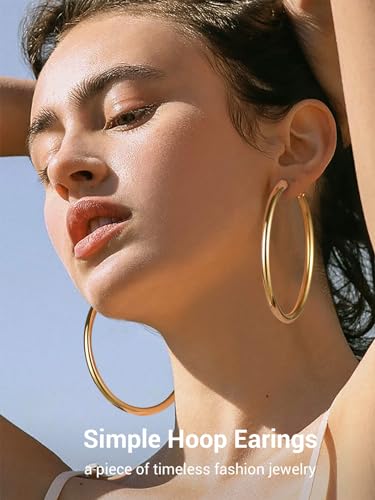 Classic Hoop Earrings for Women Stainless Steel/18K Gold Plated/Black Earrings, Chunky Hoops Earrings Size 30mm/40mm/60mm/80mm2
