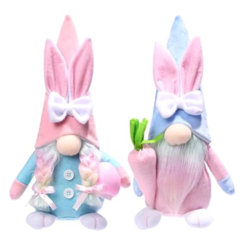 Gvvsjgdbis Juego de conejo de gnomo de Pascua, 2 piezas hechas a mano con huevo de Pascua y zanahoria, adecuado como decoración de Pascua