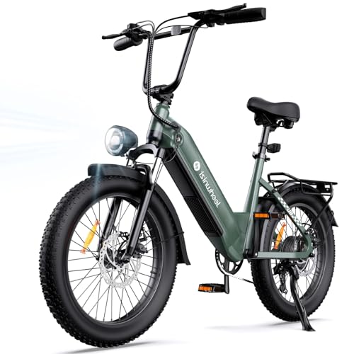 isinwheel U8 Electric Bike for Adults,1000W Peak Motor Ebike,Max 20/28MPH 75-105Miles Range Electric Bicycle,48V 13AH/18AH Battery Commuting 20" Step Thru Fat Tire Ebikes for Adults,7 Speed Gearing