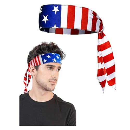 Image of Red White and Blue American Flag Headband 4th of July Bandana Headband for Men and Women