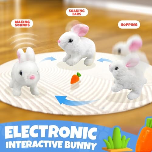 Image of Hopping Walking Bunny Toy with Sounds, Jumping Rabbit Wiggling Ears, Moving Soft Toys for Toddler, Twitching Mouth and Nose, Educational Interactive Rabbits Toy for Baby Kids