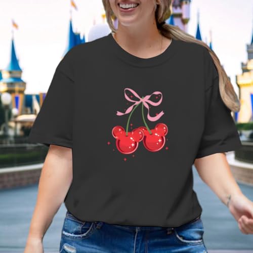Magical Shirt for Women Cherry Bow Graphic Oversized T Shirt Family Holiday Vacation Funny Cute Aesthetic Tee Tops4