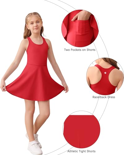 Haloumoning Girls Sleeveless Tennis Dress Kids Racerback Golf Dress School Sports Dresses Outfit with Shorts Pockets4