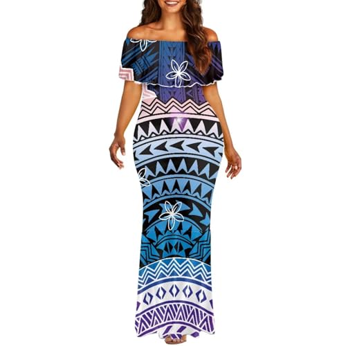 Image of Polynesian Dresses for Women Off Shoulder Maxi Dress Puletasi Samoan Dresses S-7XL