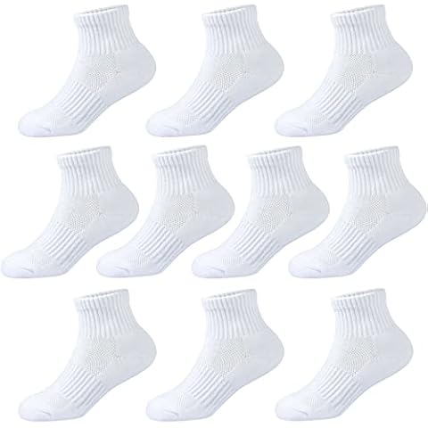 Kids Ankle Socks Boys Cushioned Athletic Short Socks Girls Cotton Quarter Socks 7-10 Years Youth 10 Pairs (White, M) Cover