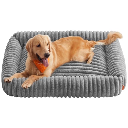 Feandrea Panier pour Chien, Panier Orthopédique de Taille Très Grande, Coussin Chien Lavable, Moelleux, Rembourrage Doux, 120 x 85 x 23 cm, Gris Tourterelle PGW314GD01