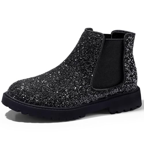 Harvest Land Girl Boots Kids Ankle Boots Warm Side Zipper Boots Low heel Short Booties Winter Snow Boots Anti-Slip Outdoor Shoes for Little Kids/Big Kids Black Size 4