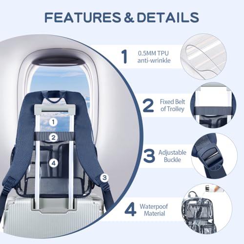 Image of Cusangel Clear Blue Backpack for School, Heavy Duty Backpack for Men,transparent BookBag,16inch TPU Large Capacity See Through plastic bag for Sport Events,Travel,Work