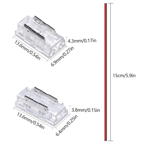 GOMING 5mm Width COB LED Strip Connector Kit 2Pin 22Pcs Strip to Wire Transparent Gapless Connectors 8Pcs Strip to Strip Connectors 11Pcs 15cm Extension Wires for 5mm COB LED Strip - Image 2