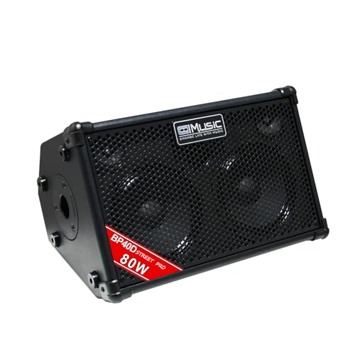 Image of Coolmusic BP40D Powered Acoustic Guitar Amplifier- Portable Bluetooth Speaker 80W W /Battery with Reverb Chorus Delay Effect, 6 Inputs,3 Band EQ, Black