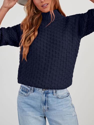 Women's Textured Mock Neck Knit Sweater Long Sleeve Turtleneck Sweater 2024 Fall Winter Chunky Knitted Pullover Jumper Tops4